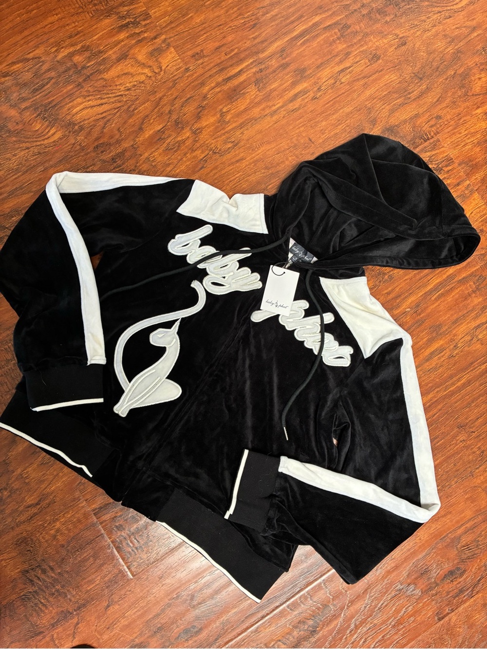 Baby Phat Black and White Velour Hoodie